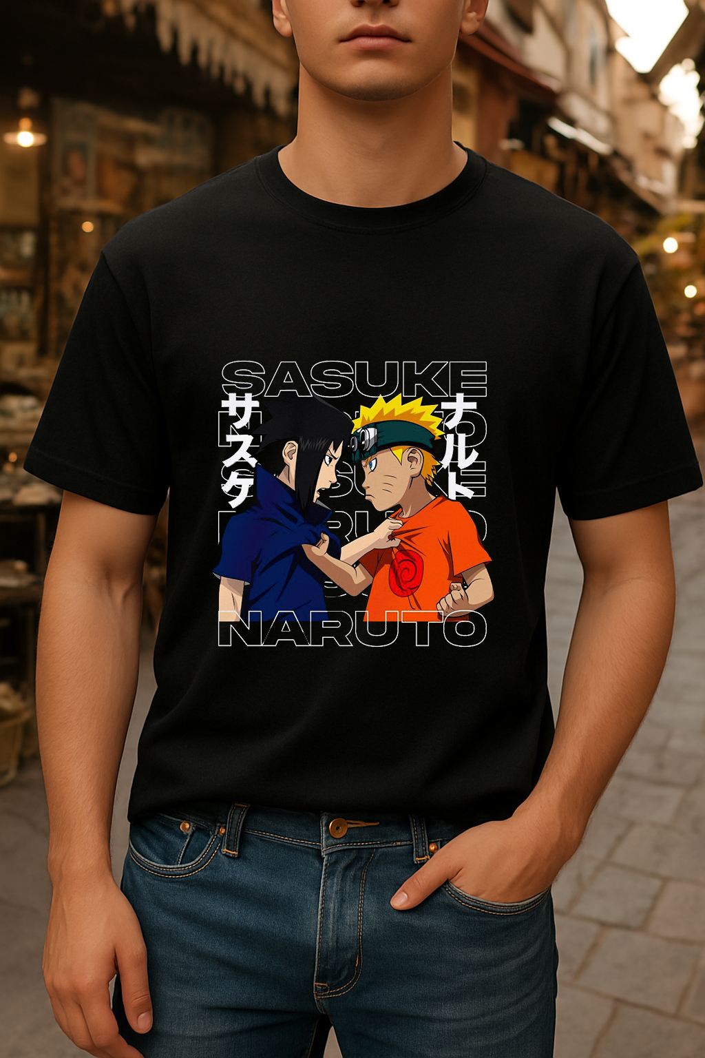 Naruto vs Sasuke Final Bond – Black Anime T-Shirt
