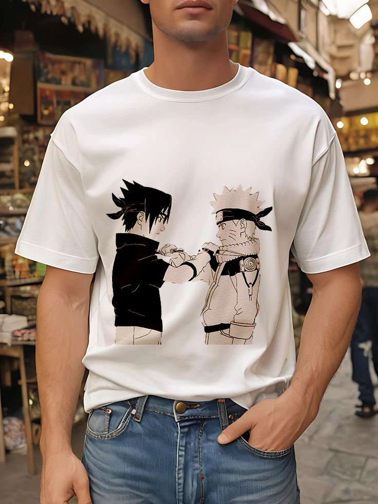 Naruto & Sasuke Shuriken Standoff – White Graphic Tee