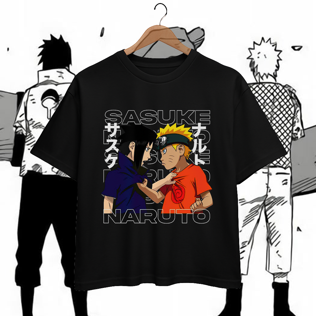 Naruto vs Sasuke Final Bond – Black Anime T-Shirt